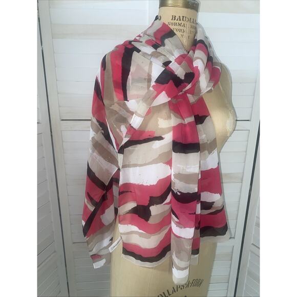 Calvin Klein Scarf Women Pink White Black Block Curves Wrap Sheer Rectangle - Picture 4 of 8
